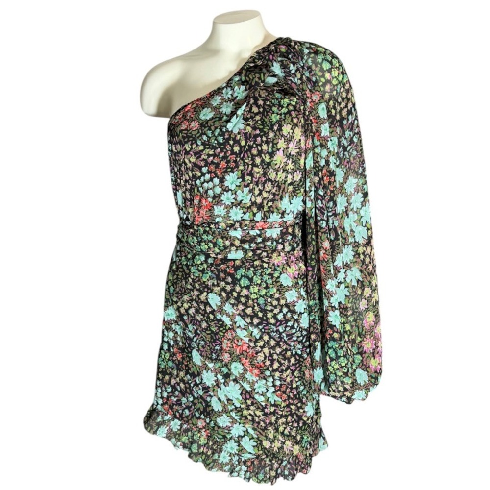 Skylar + Madison One Shoulder Floral Mini Dress Black Teal TPD-22038A Medium